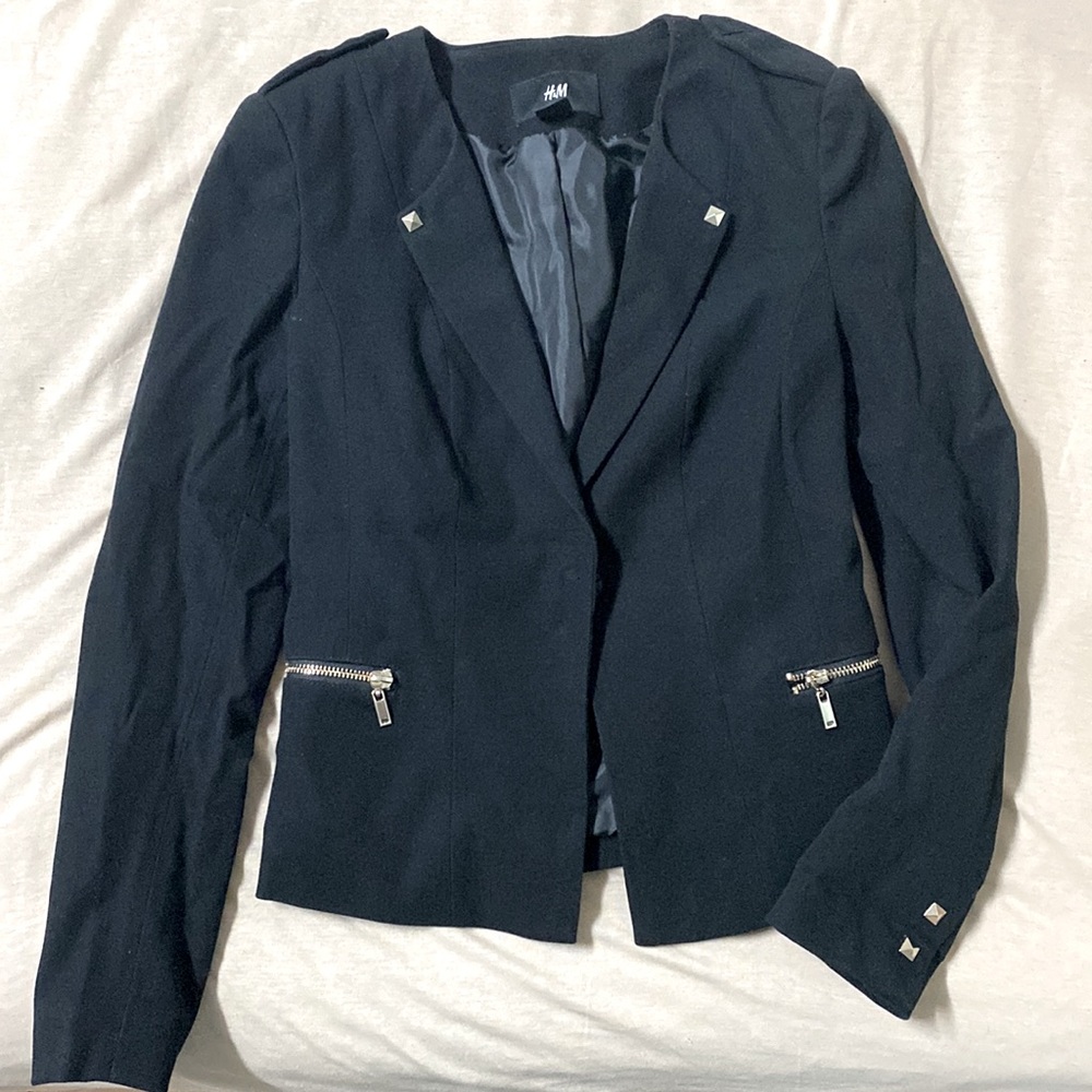 H&M Womens Pyramid Studded Black Blazer in Size 4